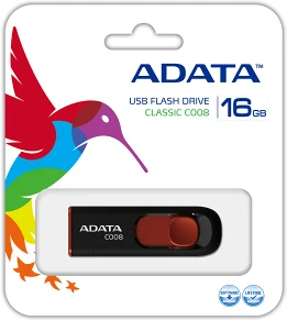 A-data C008 16GB PENDRIVE - FEKETE/PIROS AC008-16G-RKD nagyítás