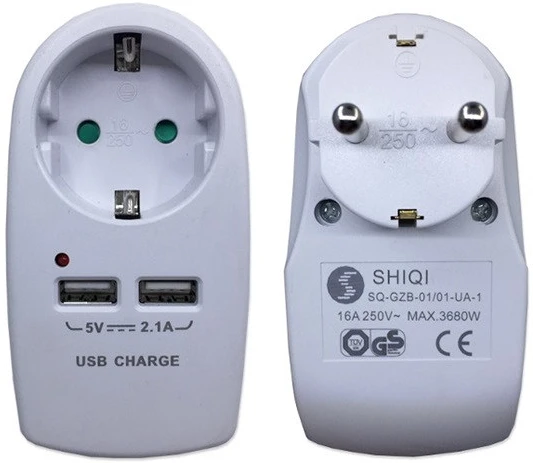 Blackbird 250V, MAX:3680W 1X16A/250V + 2X2.5A/250V 2XUSB GZB-01/01-UA-1 nagyítás