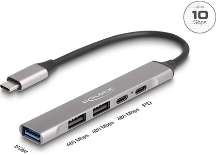 Delock HUB 1 X A-TÍPUSÚ USB 10 GBPS, 2 X USB 2.0 A-TÍPUSÚ ÉS 1 X USB 2.0 USB nagyítás