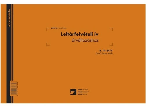 <span itemprop='brand'>Egyeb belfoldi</span> <span itemprop='sku'>b.14-34 ";leltárfelvételi ív árváltozáshoz";</span> nagyítás