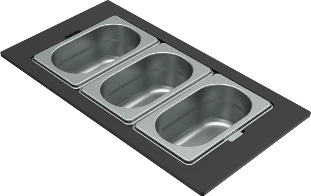 Elleci GOURMET 410 HÁROMRÉSZES INOX TÁROLÓ EDÉNY HPL KERETTEL nagyítás