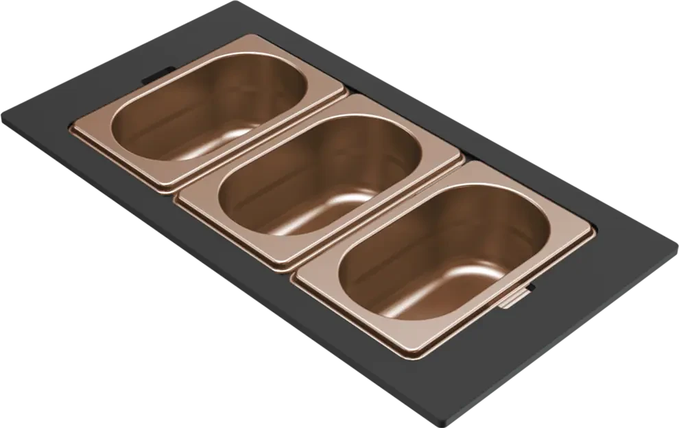 Elleci GOURMET 418 HÁROMRÉSZES BRONZ TÁROLÓ EDÉNY HPL KERETTEL nagyítás