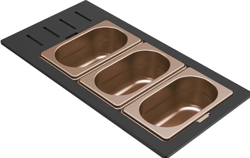 Elleci GOURMET 433 HÁROMRÉSZES BRONZ TÁROLÓ EDÉNY HPL KERETTEL - ÚJ nagyítás