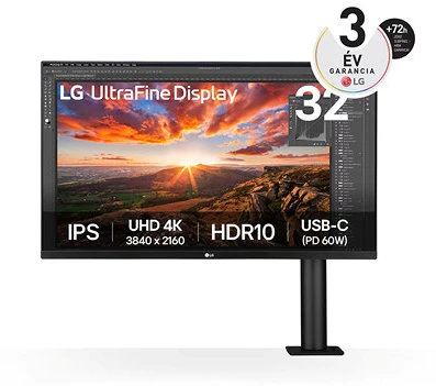 Lg IPS; 16:9; 4K 3840X2160; 5MS; 350CD; HDMIX2; DP; USB-C; nagyítás