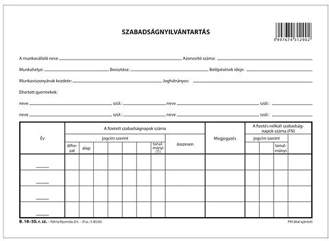 Pátria SZABADSÁGNYILVÁNTARTÁS A/5 nagyítás