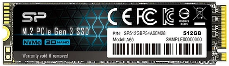 Silicon power A60 512GB M.2 PCIE NVME 2280 SSD SP512GBP34A60M28 nagyítás