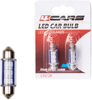 4cars 92810 Izzó 6led 12v sv8,5 36 mm kék, szoffita, 2 db - kép