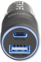 4smarts 4S464448 Rapid+ autós gyorstöltő, type-c + usb, pd, 27w, szürke kép