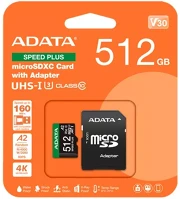 A-data 180/160 Memóriakártya microsdxc 512gb + adapter speed plus uhs-i u3 (180/160) kép