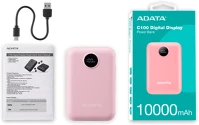 A-data PC10022-12PK Power bank 10000mah c100 rózsaszín, digitális kijelző kép