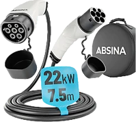 Absina 52-231-1007 Elektromos autó töltőkábel 22kw, 32a, 3 fázisú, 7,5m (52-231-1007) kép