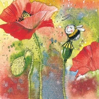 Alex clark AC592 Képeslap  borítékkal, 14x14 cm, pipacs méhecskével kép