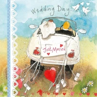 Alex clark AC632 Képeslap  borítékkal, 14x14 cm, just married autó kép