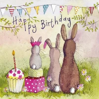 Alex clark AC641 Képeslap  borítékkal, 14x14 cm, nyuszik hbd kép