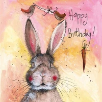 Alex clark AC707 Képeslap  borítékkal, 14x14 cm, nyuszi madárral hbd kép