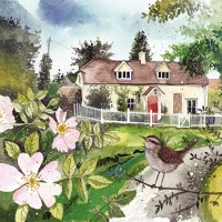 Alex clark AC796 Képeslap  borítékkal, 14x14 cm, rózsa házikóval kép