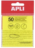 Apli COR_LCA19569 Öntapadó jegyzettömb, átlátszó, vízálló, 75x75 mm, 50 lap, sárga kép