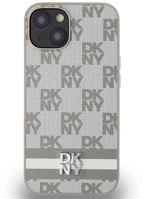 Apple DKHCP14SPCPTSSE Dkny pu leather checkered pattern and stripe  iphone 14 hátlap tok, bézs kép
