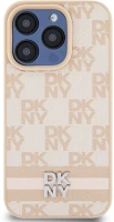 Apple DKHCP15LPCPTSSP Dkny pu leather checkered pattern and stripe  iphone 15 pro tok, rózsaszín kép