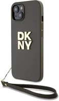 Apple DKHCP15SPBSWSA Dkny pu leather stack logo  iphone 15 hátlap tok csuklópánttal, barna kép
