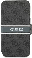 Apple GUBKP13L4GDGR Guess pu 4g printed stripe iphone 13 pro flip tok, szürke kép
