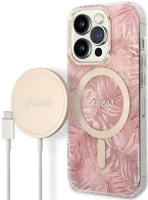 Apple GUBPP14LHJEACSP Guessjungle magsafe iphone 14 pro hátlap tok, pink + magsafe töltő kép