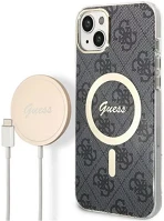 Apple GUBPP14MH4EACSK Guess 4g print magsafe  iphone 14 plus hátlap tok, fekete + magsafe töltő kép