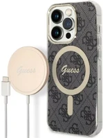 Apple GUBPP14XH4EACSK Guess 4g print magsafe  iphone 14 pro max hátlap tok, fekete+ magsafe töltő kép