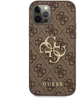 Apple GUHCP12M4GMGBR Guess pu 4g metal logo  iphone 12/12 pro hátlap tok, barna kép