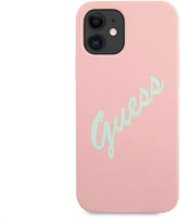 Apple GUHCP12SLSVSPG Guess silicone vintage green script  iphone 12 mini hátlap tok, rózsaszín kép