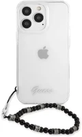 Apple GUHCP13LKPSBK Guess pc script and black pearls  iphone 13 pro hátlap tok, átlátszó kép