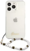 Apple GUHCP13LKPSWH Guess pc script and white pearls  iphone 13 pro hátlap tok, átlátszó kép