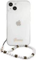 Apple GUHCP13MKPSWH Guess pc script and white pearls iphone 13 hátlap tok, átlátszó kép