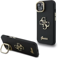 Apple GUHCP13MPCS4GSK Guess pu grained 4g logo stand camera frame iphone 13 hátlap tok kép