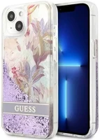 Apple GUHCP13SLFLSU Guess liquid glitter flower  iphone 13 mini hátlap tok, lila kép