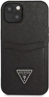 Apple GUHCP13SPSATPK Guess saffiano double card  iphone 13 mini bőr hátlap tok, fekete kép