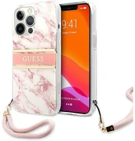 Apple GUHCP13XKMABPI Guess tpu marble stripe  iphone 13 pro max hátlap tok, rózsaszín kép