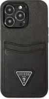 Apple GUHCP13XPSATPK Guess saffiano double card iphone 13 pro max bőr hátlap tok, fekete kép