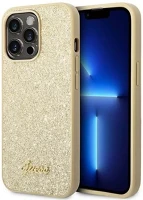 Apple GUHCP14LHGGSHD Guess glitter flakes metal logo iphone 14 pro hátlap tok, arany kép