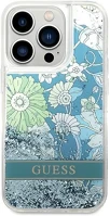 Apple GUHCP14LLFLSN Guess flower liquid glitter  iphone 14 pro hátlap tok, zöld kép