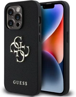 Apple GUHCP14LPGT4MBK Guess pu grained 4g metal logo  iphone 14 pro hátlap tok, fekete kép