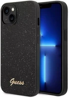 Apple GUHCP14MHGGSHK Guess glitter flakes metal logo iphone 14 plus hátlap tok, fekete kép