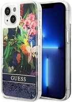 Apple GUHCP14SLFLSB Guess flower liquid glitter  iphone 14 hátlap tok, kék kép