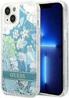 Apple GUHCP14SLFLSN Guess flower liquid glitter  iphone 14 hátlap tok, zöld kép