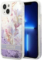 Apple GUHCP14SLFLSU Guess flower liquid glitter  iphone 14 hátlap tok, lila kép