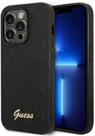 Apple GUHCP14XHGGSHK Guess glitter flakes metal logo  iphone 14 pro max hátlap tok, fekete kép