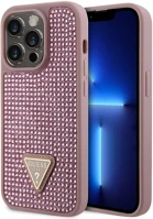Apple GUHCP15LHDGTPP Guess rhinestones triangle metal logo iphone 15 pro hátlap tok, rózsaszín kép