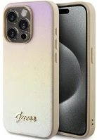 Apple GUHCP15LPSAIRSD Guess pu leather iridescent metal script iphone 15 pro tok, arany kép
