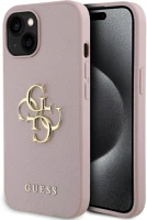 Apple GUHCP15SPGT4MBP Guess pu grained 4g metal logo  iphone 15 hátlap tok, rózsaszín kép