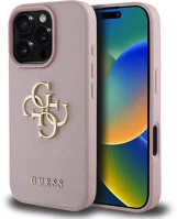 Apple GUHCP16LPGT4MBP Guess pu grained 4g metal logo  iphone 16 pro hátlap tok, rózsaszín kép